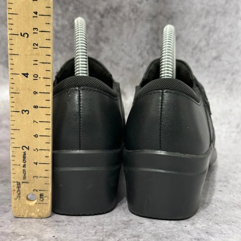 Clarks Angie Pearl Womens 8.5 Black Leather Slip On Loafers Low Block Heel